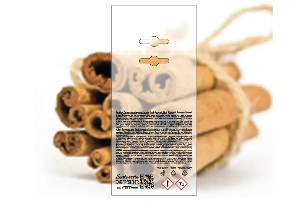 Customized car air freshener packaging template, fragrance:﻿Cinnamon