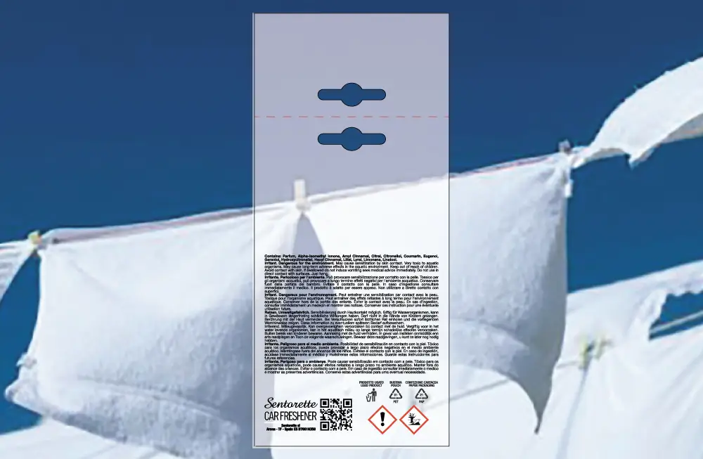 Vorlage für individuelles Verpackungsdesign Auto-Lufterfrischer, Duft:﻿ Reinheitsgeschmack – herunterladbare Ressource für individuelles Auto-Deodorant-Verpackung